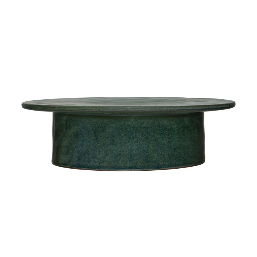 STONEWARE PEDESTAL MATTE GREEN