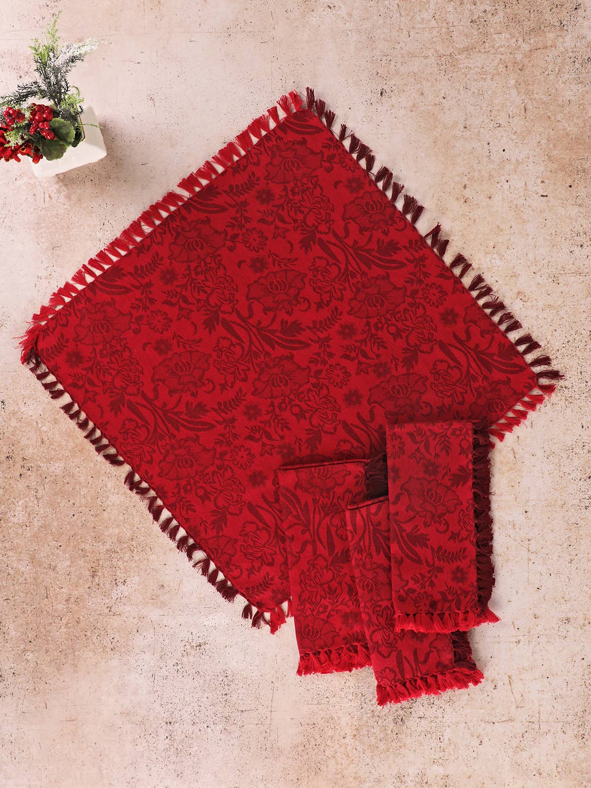 Garden Jacquard Napkin Set of 4 Red