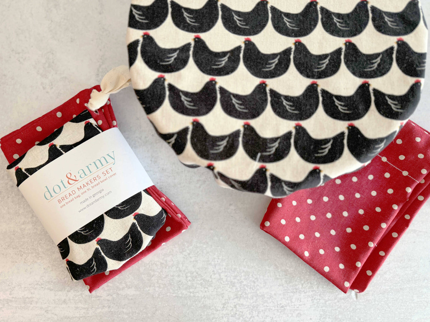 CHICKEN AND RED DOT BREAD MAKERS SET- LINEN BLEND