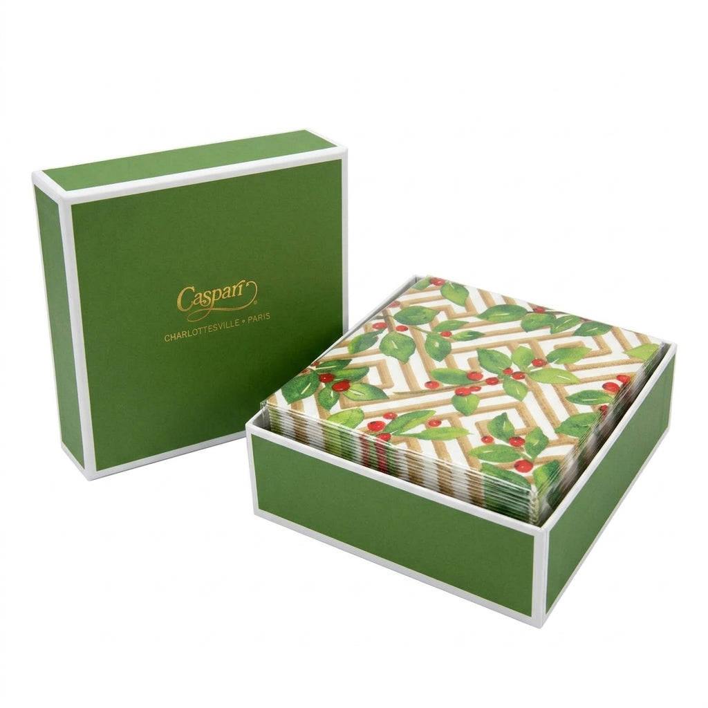 HOLLY AND FIREWORK WHITE COCKTAIL NAPKINS