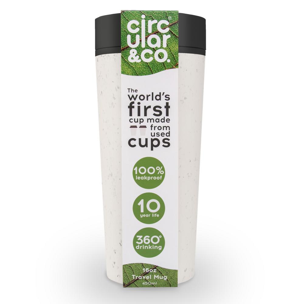 16 OZ RECYCLED PLASTIC TRAVEL MUG WHITE