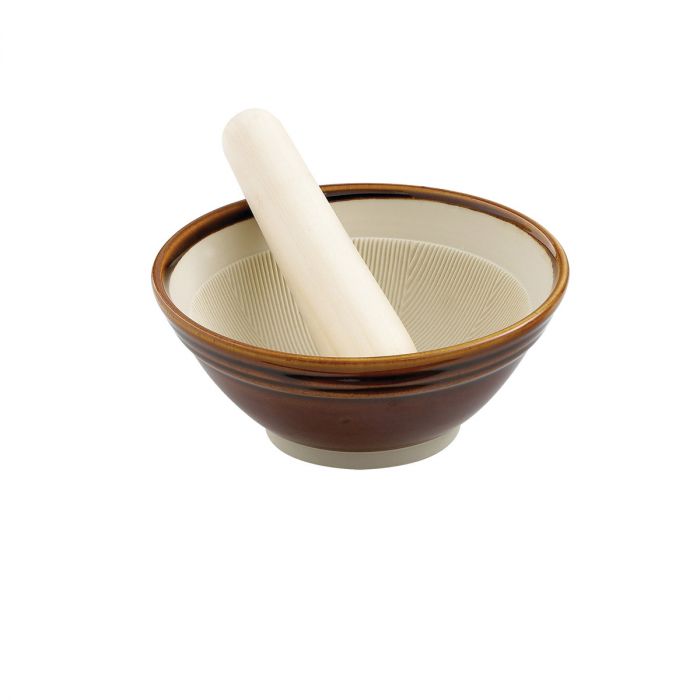 Japanese Suribachi Mortar And Pestle Set - 5.5 Inch Ceramic Bowl With Wooden Pestle For Grinding