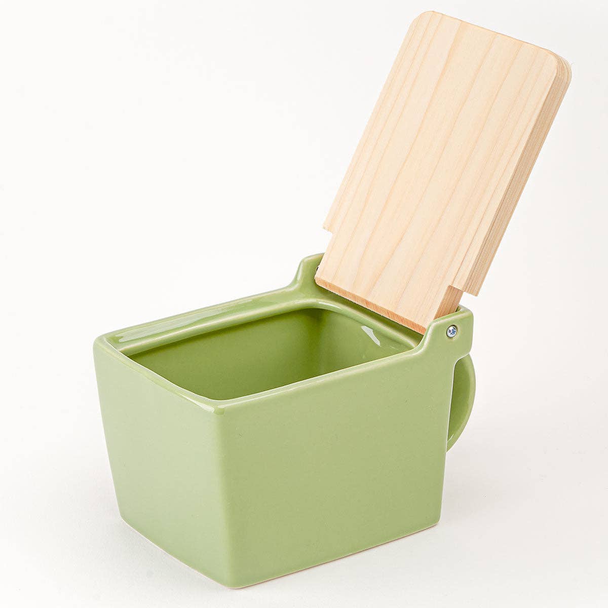 Bee House Ceramic Salt Box With Wooden Lid - Artichoke