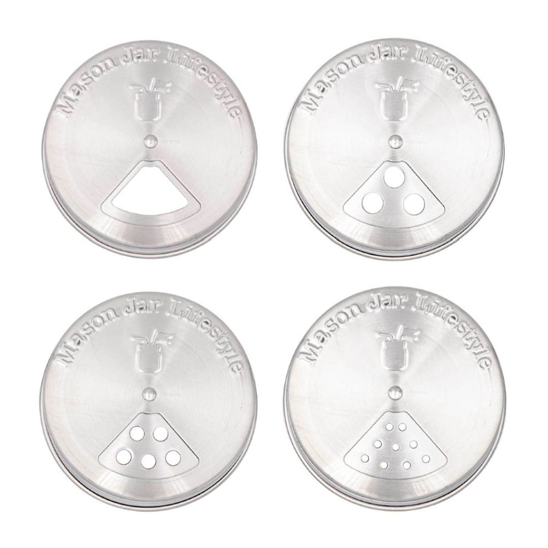 4 PACK STAINLESS STEEL SPICE LIDS: REGULAR MOUTH