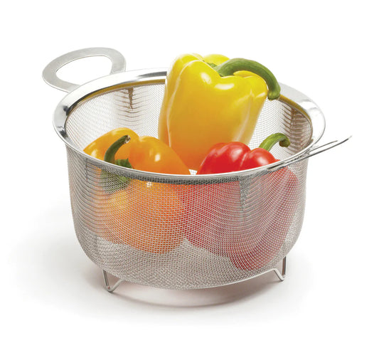 WIDE RIM STAINLESS MESH BASKET 8"