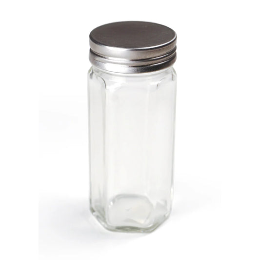 DISC.-HEXAGONAL GLASS SPICE JAR 3 OZ