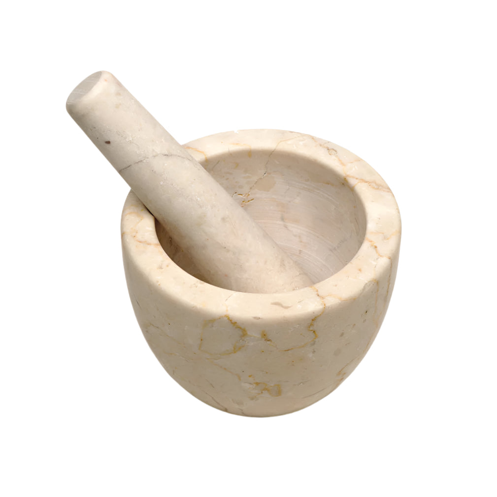 BEIGE MARBLE MORTAR & PESTLE