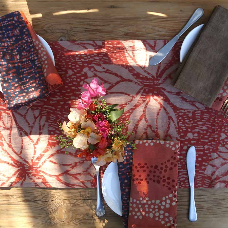 Floral Block Print Table Runner - Rosette