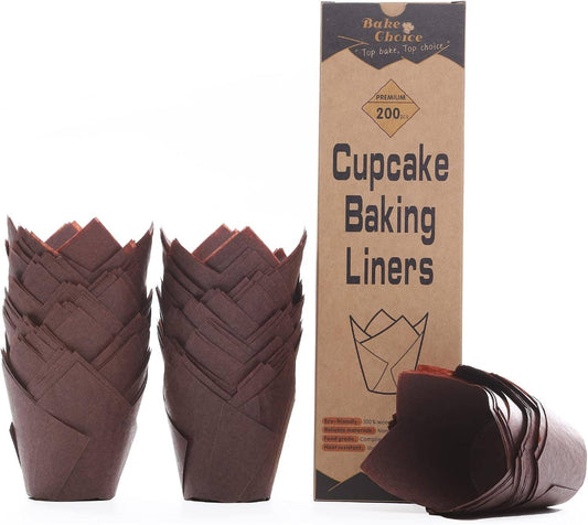 STANDARD-SIZE TULIP CUPCAKE LINERS — UNBLEACHED EUROPEAN PARCHMENT PAPER BROWN