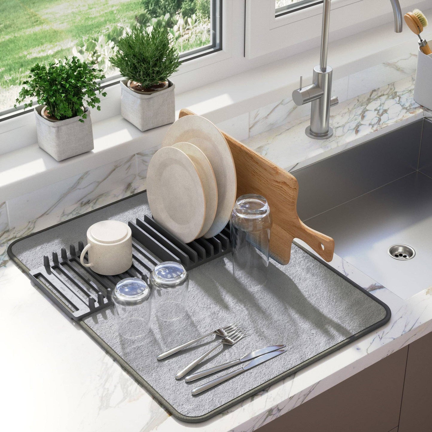 UDRY DISH RACK WITH DRYING MAT: SLATE BLUE