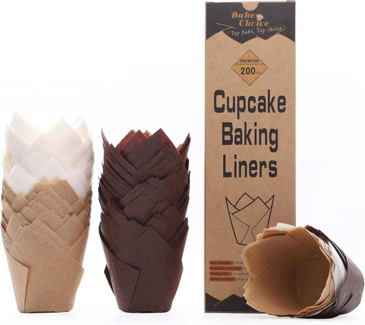 Tulip Cupcake Liners for Baking Cups Unbleached European Parchment paper Tulip Muffin Liners -Mixed / 200 / Standard