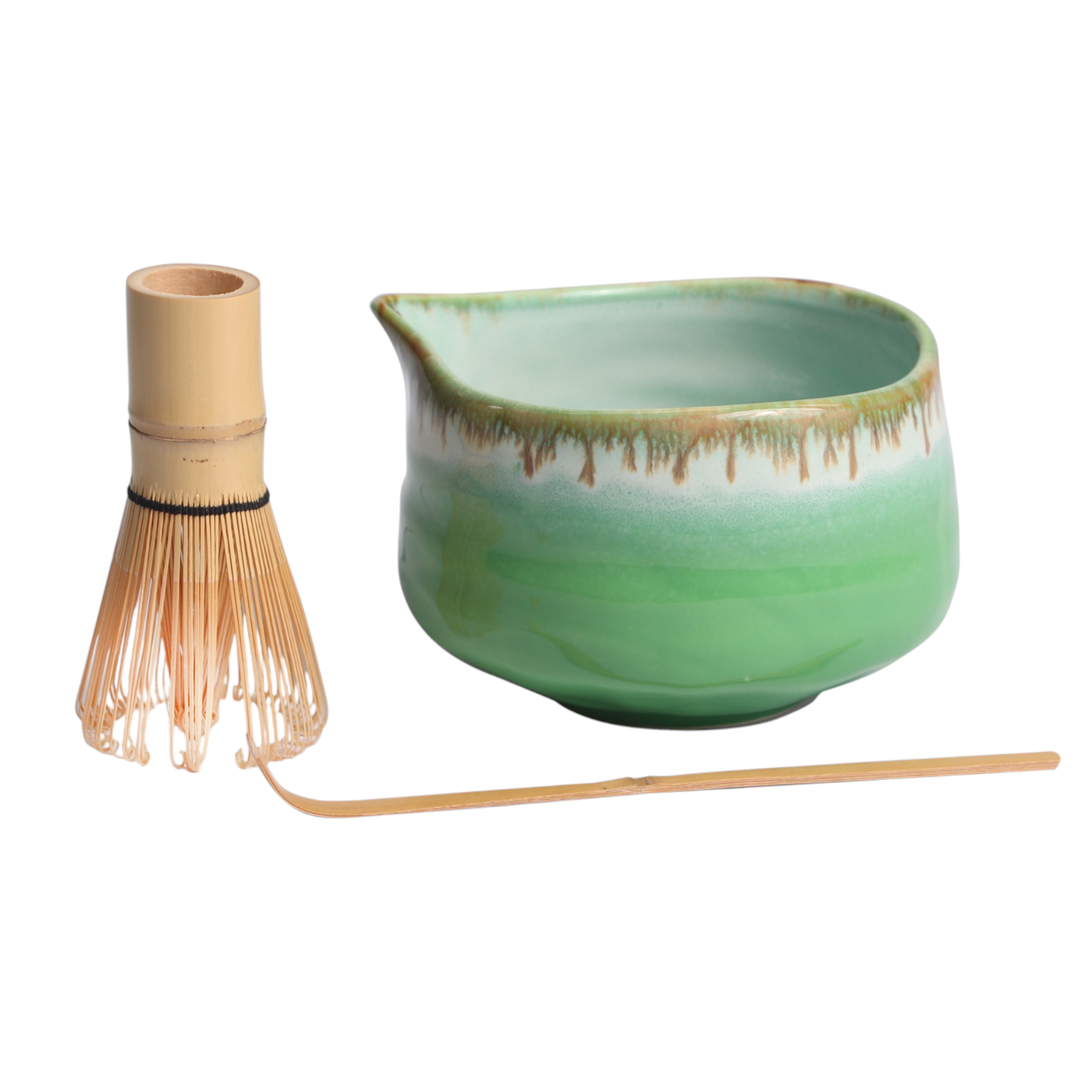 Matcha Set Porcelain Latte Bowl with Whisk and Scoop Green
