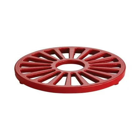 TRIVET ENAMELED CAST IRON  7" ROUND RED