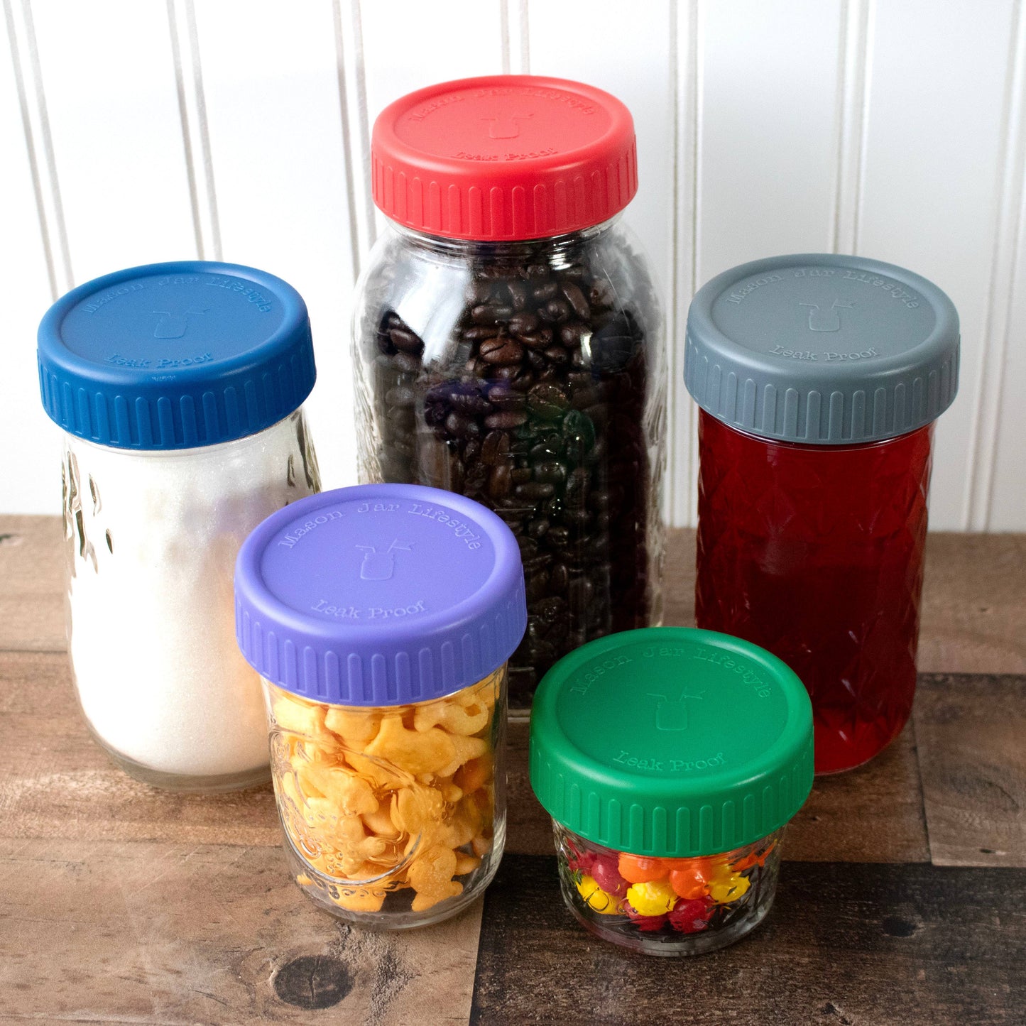 MJL LEAK PROOF PLASTIC STORAGE LIDS FOR MASON JARS: WIDE MOUTH