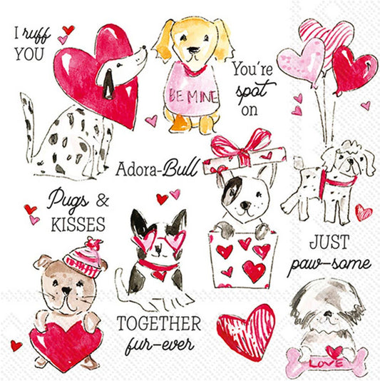 PUGS & KISSES COCKTAIL NAPKINS 20CT