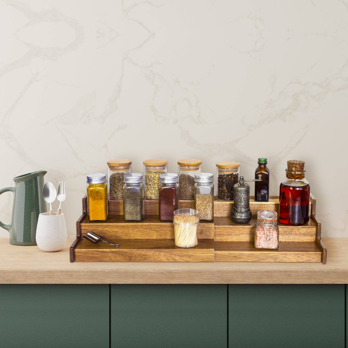 TB Home® Acacia Wood 3-Tier Expandable Spice Rack