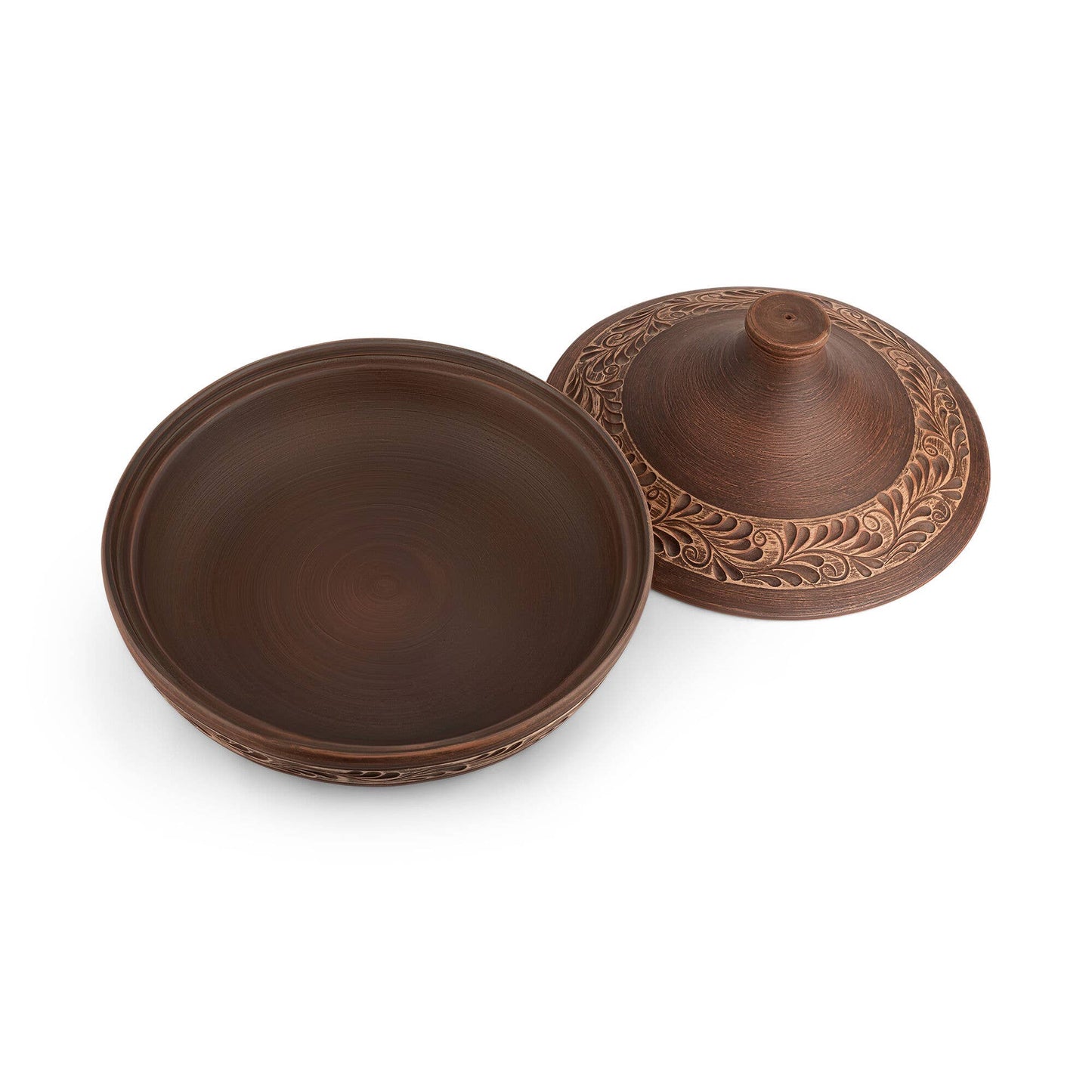 HANDMADE RED CLAY STONEWARE TAJINE ENGOBE DÉCOR