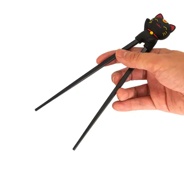 Training Chopsticks: Black Lucky Cat