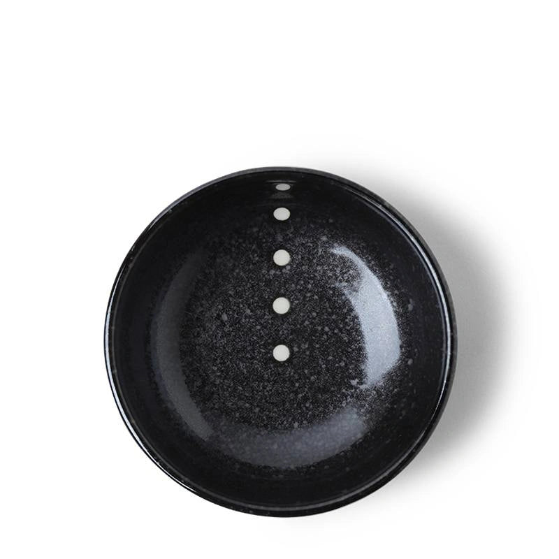 SATIN BLACK WHITE DOTS SAUCE BOWL 4 1/8"
