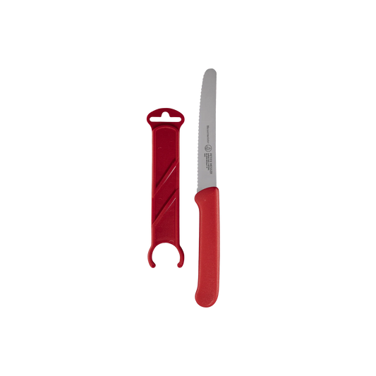 SERRATED TOMATO KNIFE W/ SHEATH 4.5" RED