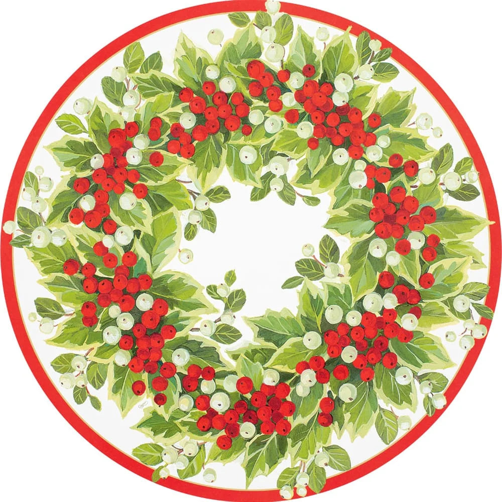HOLLY AND BERRY WREATH PAPER PLACEMATS