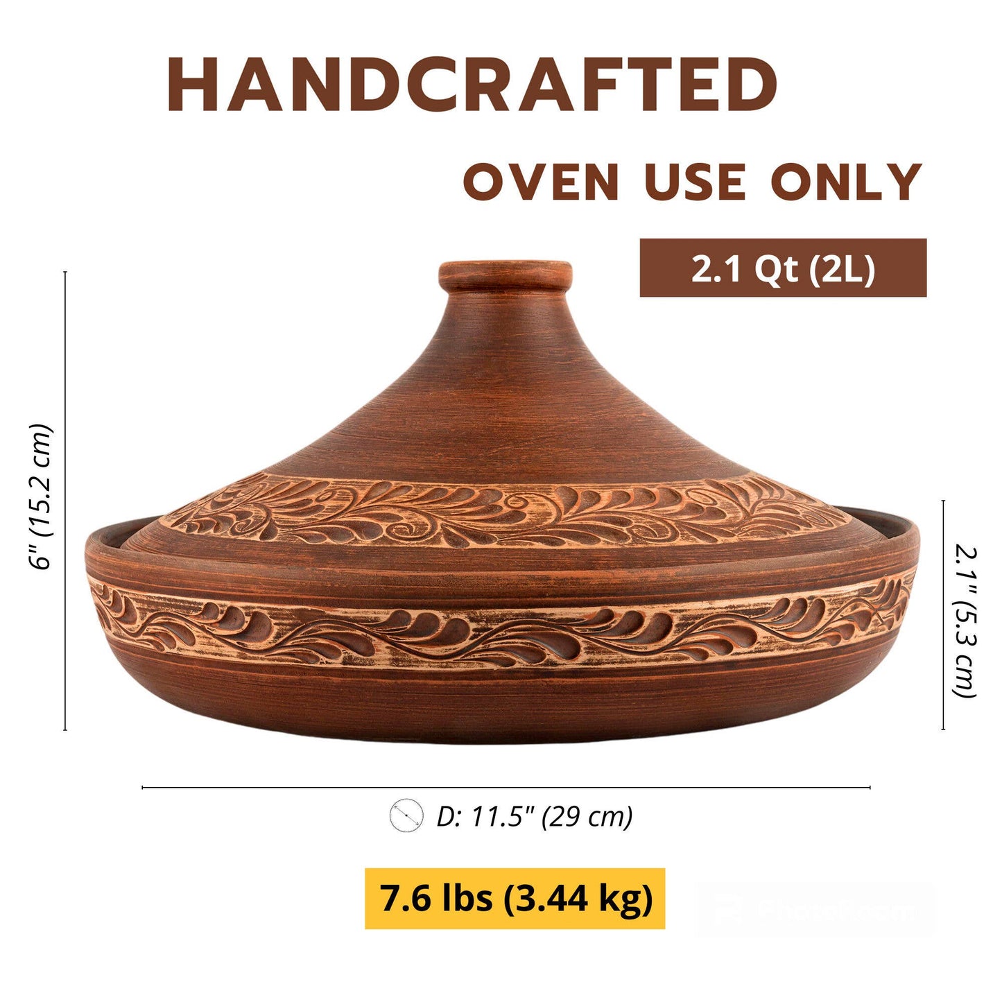 HANDMADE RED CLAY STONEWARE TAJINE ENGOBE DÉCOR