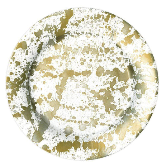 DINNER PAPER PLATE SPLATTERWARE GOLD 8CT