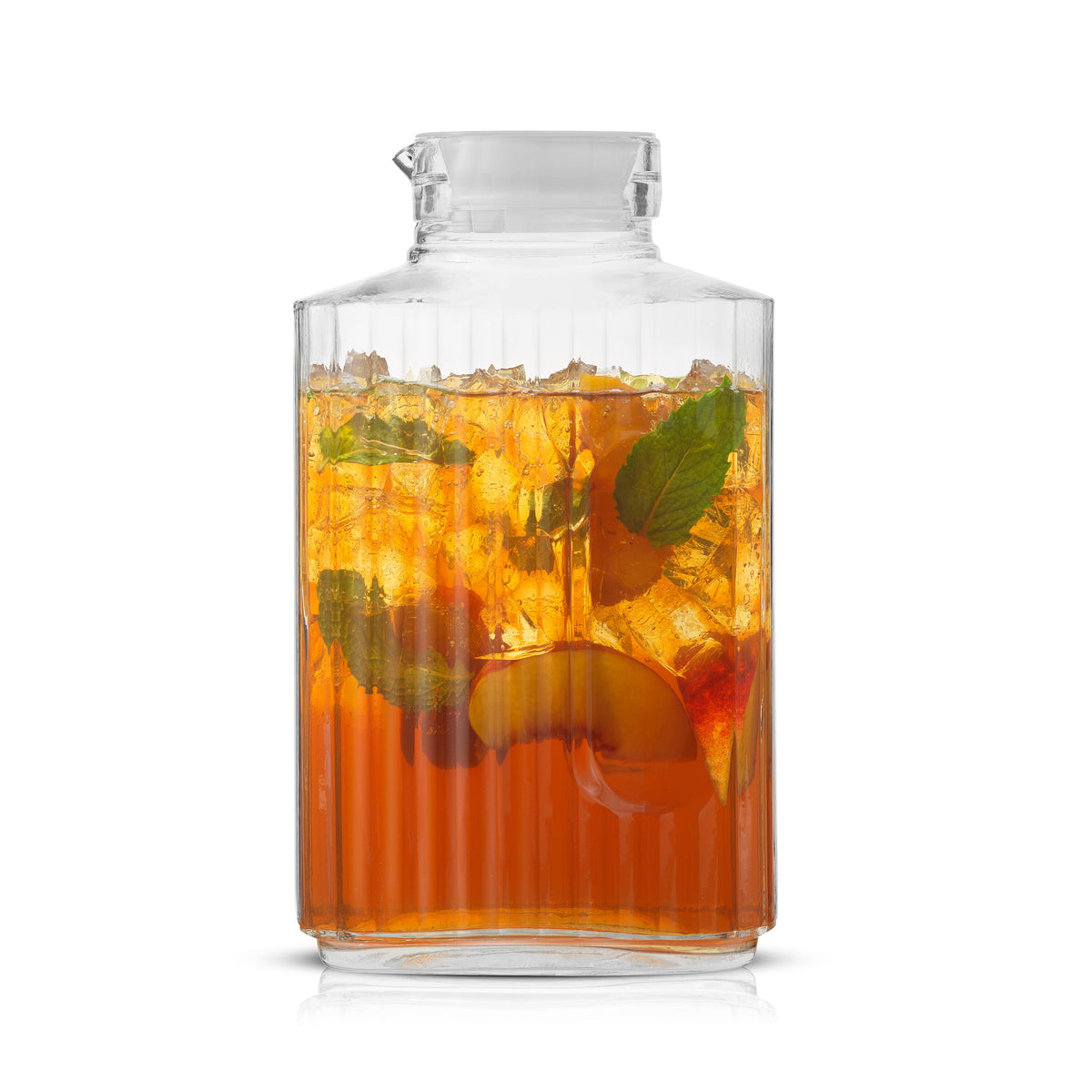 Rectangle Fluted Glass Pitcher & 2 Lids 67 oz