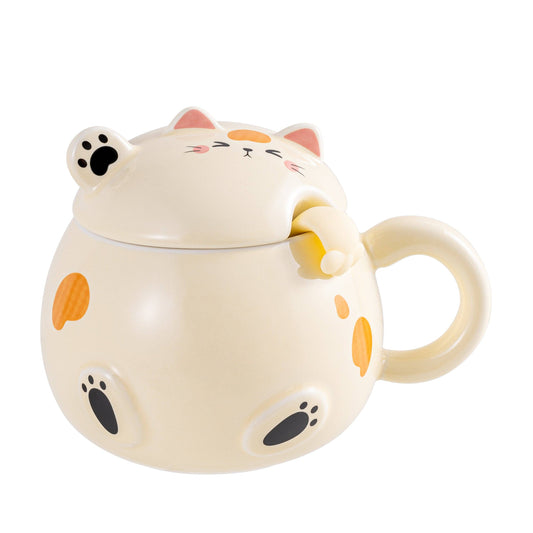 WHIMSY CAT MUG WITH LID AND SPOON 15oz