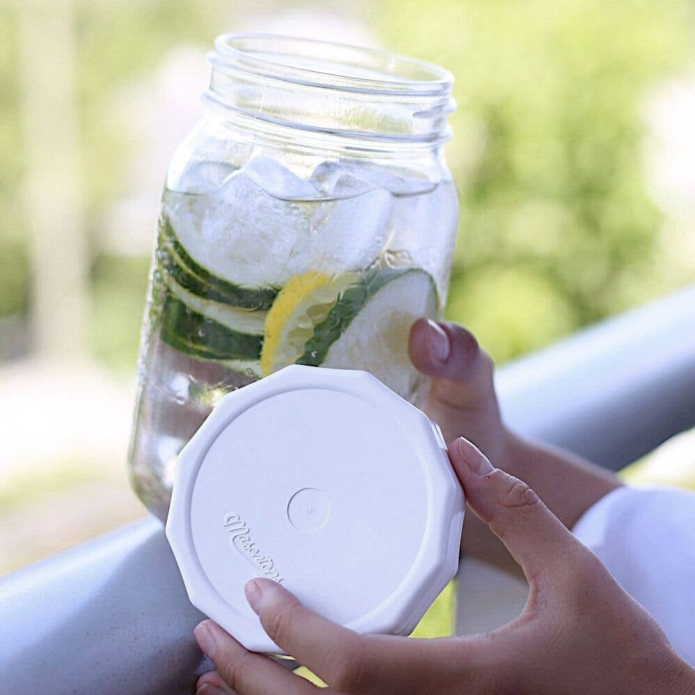 White Tough Top Plastic Mason Jar Lids: Regular Mouth
