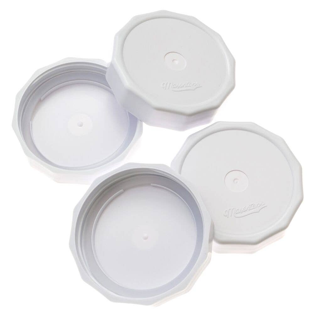 White Tough Top Plastic Mason Jar Lids: Wide Mouth