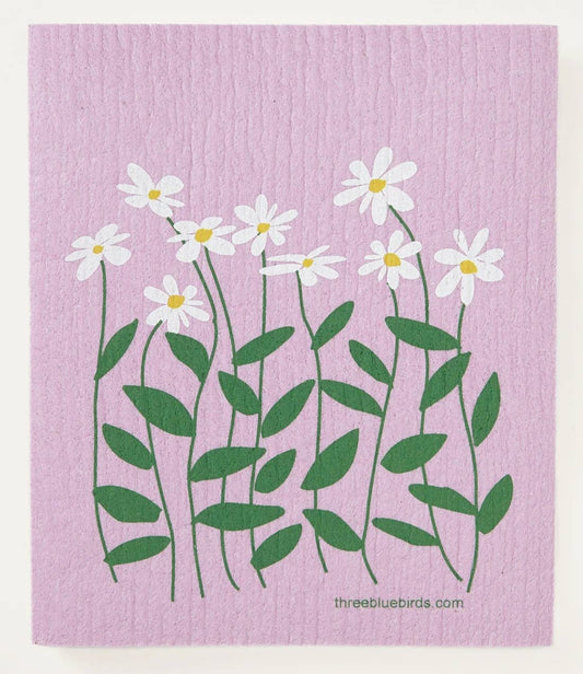 DAISIES ON ROSE SWEDISH DISHCLOTH