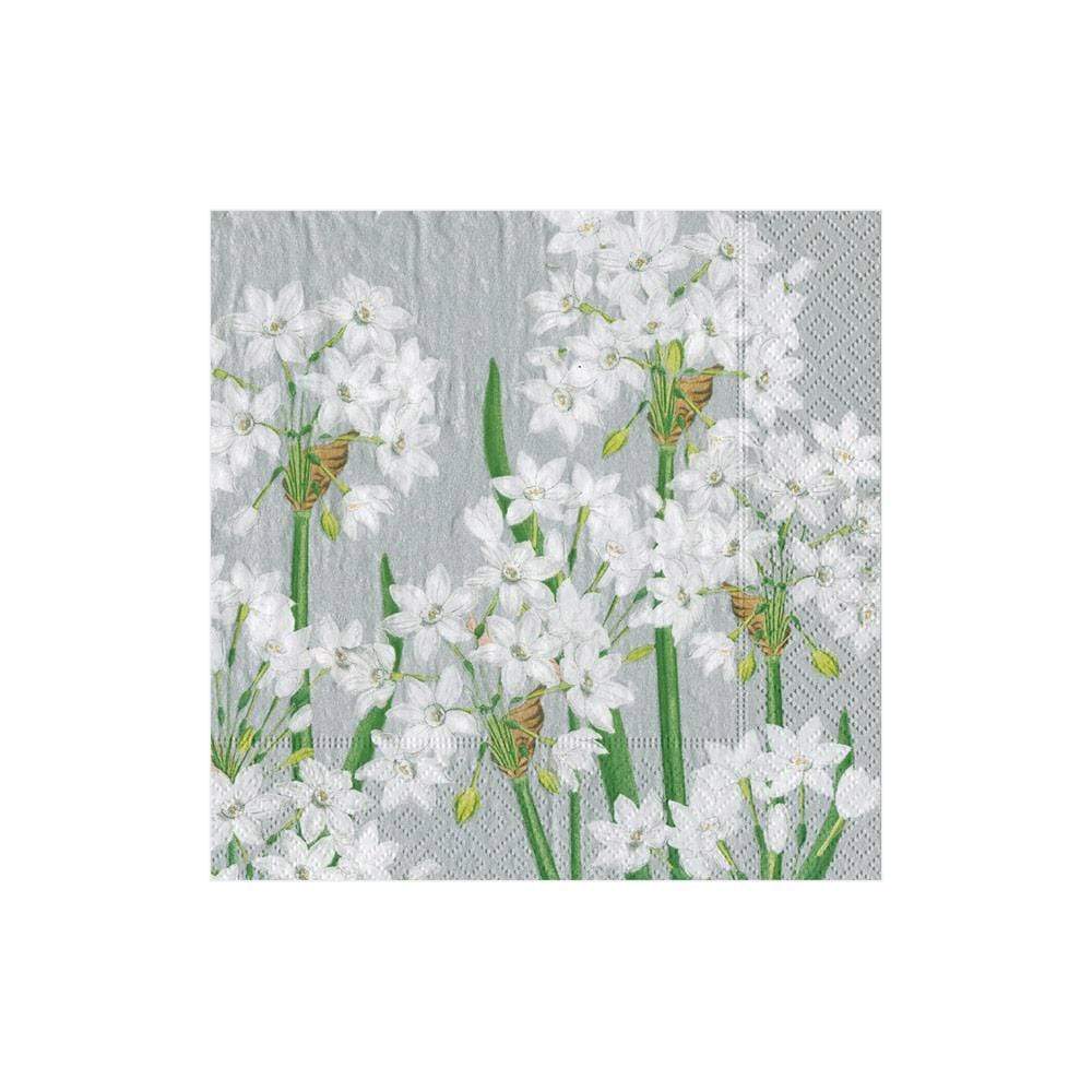 COCKTAIL NAPKIN PAPERWHITES SILVER