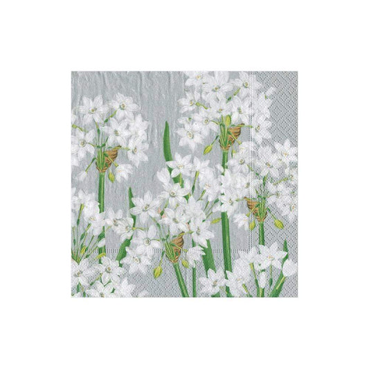 COCKTAIL NAPKIN PAPERWHITES SILVER
