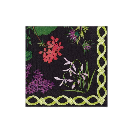 COCKTAIL NAPKINS MARY DELANY FLOWER MOSAICS BLACK