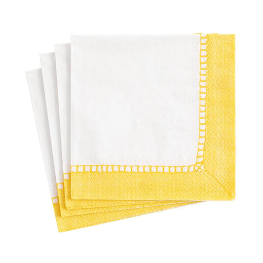 COCKTAIL NAPKIN LINEN BORDER YELLOW