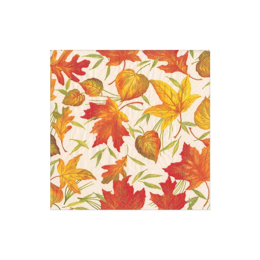 COCKTAIL NAPKINS WOODLAND LEAVES IVORY