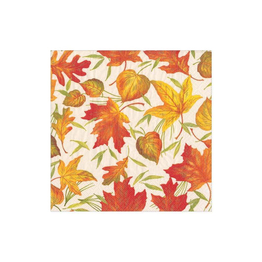 COCKTAIL NAPKINS WOODLAND LEAVES IVORY