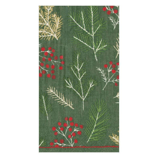 GUEST NAPKINS SPRIGS AND BERRIES EVERGREEN