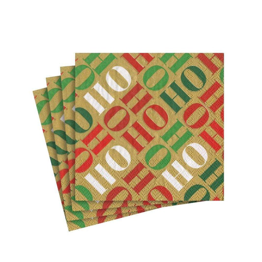 COCKTAIL NAPKIN HO HO HO GOLD