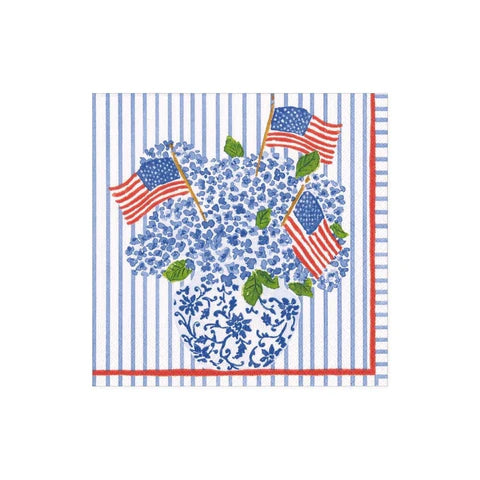 COCKTAIL NAPKIN FLAGS AND HYDRANGEAS