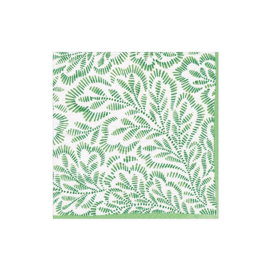 COCKTAIL NAPKIN BLOCK PRINT LEAVES GREEN