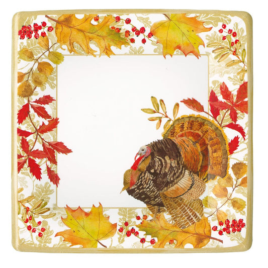 PAPER DINNER PLATES SQ WOODLAND TURKEY