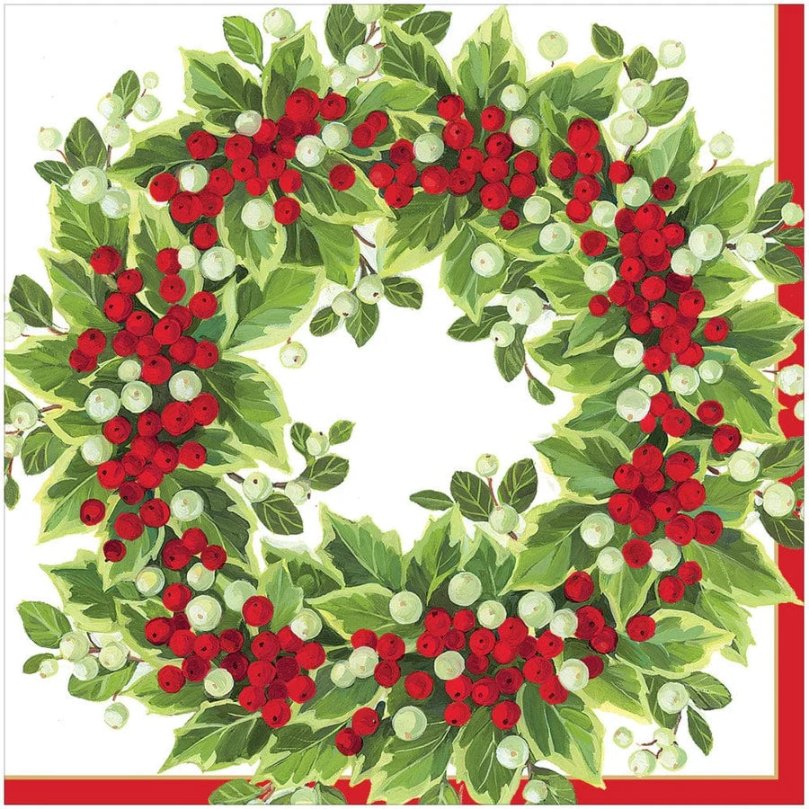 HOLLY AND BERRY WREATH DINNER NAPKIN