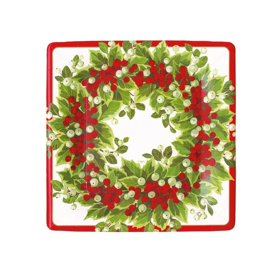 HOLLY AND BERRY WREATH SQ SALAD/DESSERT PLATES