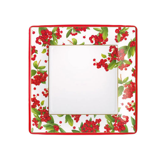 DESSERT PAPER PLATE CHRISTMAS BERRY RED SQ