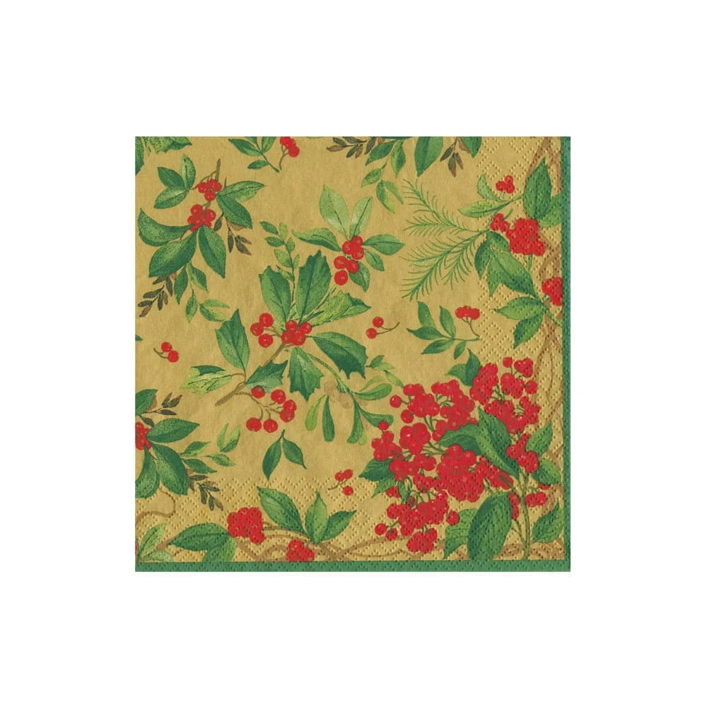 HOLLY CHINTZ GOLD COCKTAIL NAPKIN