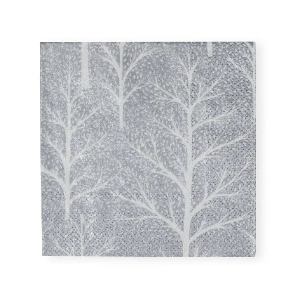 COCKTAIL NAPKIN WINTER TREES SIL/WHT