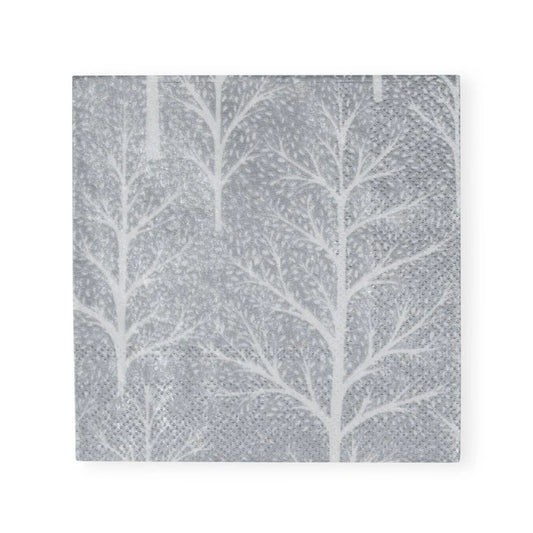 COCKTAIL NAPKIN WINTER TREES SIL/WHT