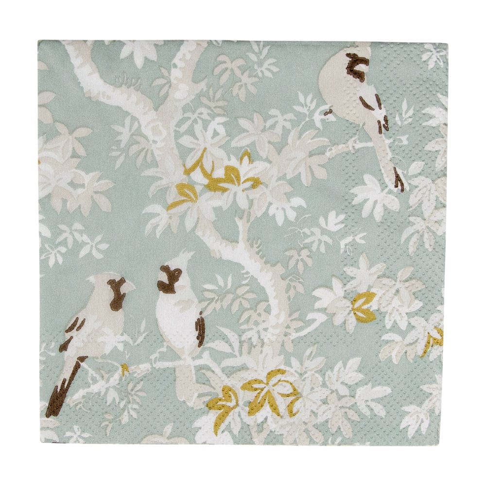 COCKTAIL NAPKIN SCENIC SONGBIRDS CELADON